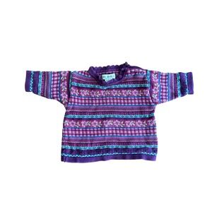 Vintage Gymboree 1998 Purple Floral Plaid Fair Isle Cotton Sweater Infant 6-12M